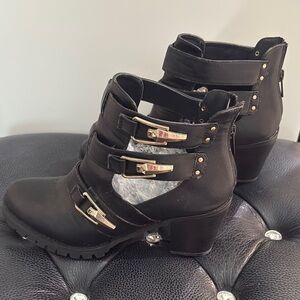 Wanted Black Ankle Boots with Gold Accents